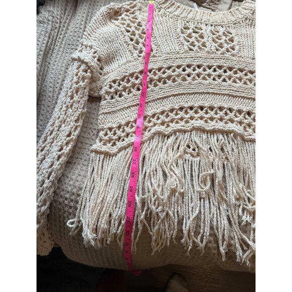 Free People Women’s Higher Love Crochet Open Knit Boho Sweater Cream Size XS - Picture 7 of 9